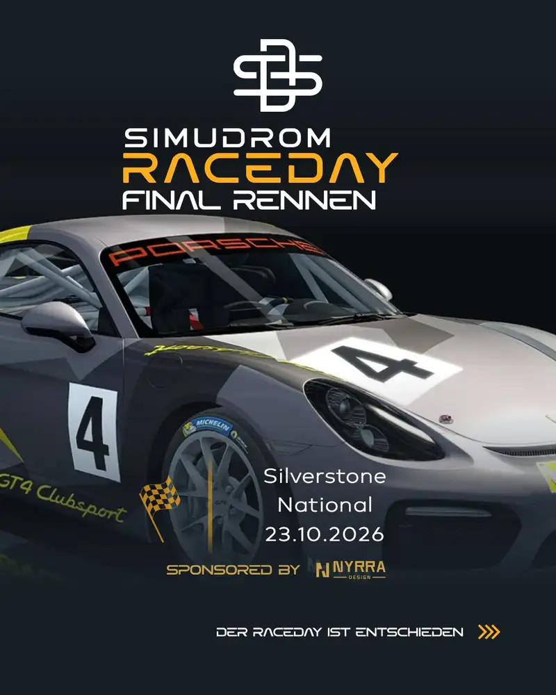🏁 RACEDAY ERGEBNISSE - SILVERSTONE NATIONAL! 🏆

Mystery Track revealed! 

Im Porsche Cayman GT4 Clubsport ging es diesmal auf den Silverstone National Circuit! 🇬🇧🏎️

🏆 Glückwunsch an unsere Sieger und ein riesiges Danke an alle Teilnehmer für diesen großartigen Raceday!

🔥 Der nächste Raceday kommt bestimmt – bist du dabei?

#SIMUDROM #Raceday #Simracing #SimracingWien #Viennalove
