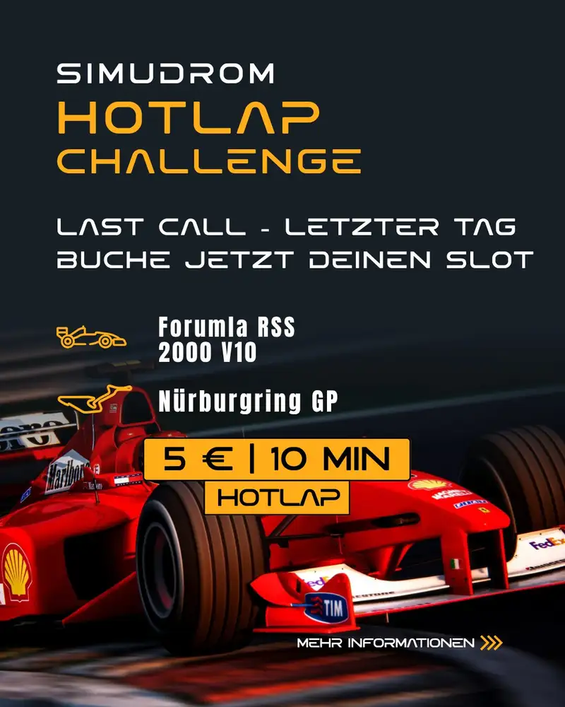 🚨 LAST CALL – HOTLAP CHALLENGE OKTOBER! 🏁🔥

⏳ Letzte Chance auf die Bestzeit!

Der Formula RSS 2000 V10 wartet ein letztes Mal auf dich! 🏎️💨

Auf dem Nürburgring GP zählt jede Zehntelsekunde. Schaffst du es noch an die Spitze des Leaderboards oder verteidigst du deine Bestzeit? 🏆

🔥 Morgen ist die letzte Chance! Gib nochmal alles und zeig, was in dir steckt!

📍 SIMUDROM Wien 
👉 Jetzt letzte Hotlap sichern!

#SIMUDROM #Wien #vienna #simracing